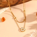 18K gold plated double layer necklace with heart pendant and snake chain detail - Gold White Shell Heart Necklace (C817)
