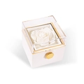 Elegant white square rotating jewelry box with transparent lid and white rose detail - Rose Box + Color Box + Handbag / White