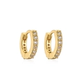 Dettaglio di orecchini a cerchio dorati con micro-pavé di zirconi trasparenti brillanti - Oro/Zirconia Bianca