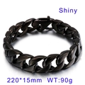Retro black titanium steel Cuban chain bracelet 15mm width in vintage punk style - Shiny Black Color (KB49339-D)