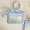 Light blue heart cloud ID card holder with glitter finish and matching coil bracelet - Blue Horizontal + Star Keychain