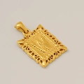 Pendentif carré en acier doré avec filigrane ajouré et motifs en relief élégants - W-Pendentif Seul