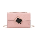 Pink quilted crossbody bag with gold chain strap and geometric metal buckle lock - Pink