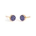 Minimalist gold-plated round stud earrings featuring dark blue pave-set crystals - Rose Gold + Royal Blue