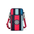 Vertical canvas crossbody phone bag featuring red and blue stripes with adjustable strap - Bold Striped