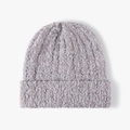 Thick knitted beanie in lilac grey featuring cozy boucle yarn and a folded cuff design - One Size / Mauve