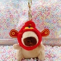 Plush Capybara keychain wearing a red God of Fortune hat with golden metal ring - God of Wealth Light Brown + Gold Clip