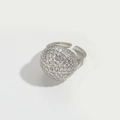 Adjustable silver copper ring featuring a sparkling micro-pave zircon sphere top - Round Zirconia Style (JZ0512圆形锆石戒指)