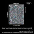 A5 2-pocket laser holographic binder sleeves with heart patterns and size specs - A5 2-Pocket Heart Flower Pattern Pages 10 Sheets 60#