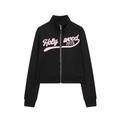 Schwarzes Sweatshirt mit Reißverschluss, Hollywood 1975 Aufdruck und Schlaghose Set - S / Tops / Schwarz