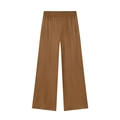 Pantaloni larghi marroni autunnali da donna in pelle scamosciata a vita alta su bianco - XS / Pants