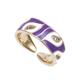 Verstellbarer goldener Ring mit lila und weißem Emaille-Auge und Zirkonia-Stein - Einstellbar Offen / Lila