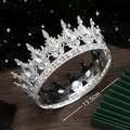 Vintage silver crown tiara with sparkling white crystals and 13.5cm diameter size - Baroque Crown / Silver