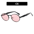 Retro oval sunglasses featuring a glossy black frame and light pink transparent lenses - Black Frame Pink Lens