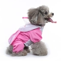 Pink waterproof dog raincoat with transparent hood and elastic leg cuffs for small pets - Rabbit Four-Legged Raincoat (YY38)