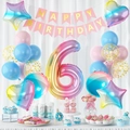 Rainbow gradient 6th birthday balloon set with number 6 and happy birthday banner - Number 6 Set