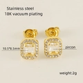 Golden 18K plated stainless steel stud earrings with zircon heart and flower details - Square Stud Earrings (White Zirconia)