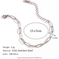 Minimalist 18K silver stainless steel S-chain bracelet with adjustable 15+5cm length - 4.4mm Paperclip Chain (15+5cm) / Silver