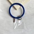 Dark blue silicone ring phone wrist strap with silver spring buckle and clear gasket - Blue