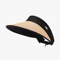 Women's UV protection sun visor with beige straw brim and black adjustable strap - Adjustable / Khaki Black