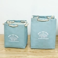 Light blue canvas storage bags with cotton rope handles and travel-themed print - 36x34x49cm / Camping Blue-Large