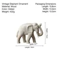 Estatua minimalista de elefante de madera con grabados florales dorados en blanco roto - Elefante Retro - Pintado en Oro