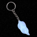 Translucent milky white leaf keychain with silver chain and realistic vein textures - Opal (Synthetic)