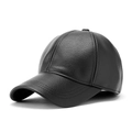 Classic black leather baseball cap with pebble grain texture and high-quality stitching - Black