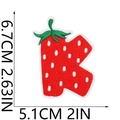 Detail of strawberry-themed letter K patch with size markers 6.7cm by 5.1cm - Strawberry Letter K