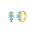 S925 silver needle hoop earrings with light blue square and rectangular zircon stones - Turquoise(Gold Color)