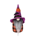 Gnomo di Halloween con cappello viola da stregone e corpo a scacchi arancione su bianco - Modello maschile a quadri arancioni