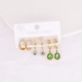 Three pairs of golden stainless steel earrings with evil eye and green crystal pendants - Evil Eye and Green Crystal Style (1#)