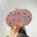 Pink round evening clutch with peacock gemstone pattern and crystal rhinestones - Pink