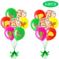 14PCS Mexican Fiesta balloon set with cactus and pinata patterns on white background - Mexican Fiesta Balloons 14Pcs