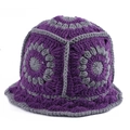 Handmade crochet knit bucket hat for women in purple and grey floral vintage style - Purple