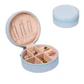 Portagioie tondo in pelle azzurra con chiusura a zip e interno in velluto morbido - Rotondo 10*10*5CM / Blu Liscio