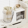 White rotating desk organizer with brown translucent drawers and pen holder, 23x12x13cm - Desk Organizer / White