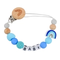 Blue and grey silicone bead pacifier clip with crochet bead and baby letter blocks - 3# (Blue Series)