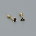 Pair of gold S925 silver clover stud earrings with black stones and ball backings - 925 Silver / Gold Plated - Black Zircon