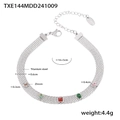 Bracelet en maille d'acier titane argenté avec cinq zircons colorés et fermoir homard - Bracelet / Bracelet Argent