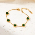 Gold vintage titanium steel bracelet with five emerald green star zircons and lobster clasp - Green Five-point Star (TYGB0018L)