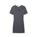 Minimalist short sleeve knit dress in dark gray with unique metal U-ring collar detail - S / Gray