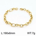 Golden titanium steel O-chain bracelet with textured diamond patterns, 190x6mm size - 19cm / Gold
