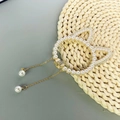 Gold cat ear hair claw clip with pearl embellishments and dangling tassel chains - F0461 Gold Pearl Cat Ear