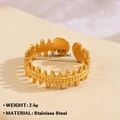 18K gold plated stainless steel geometric open ring with minimalist hollow pattern - Comb Tooth Geometric 694-2 / Gold