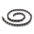 Men's hiphop stainless steel necklace with round link chain in vintage silver finish - Boiled Black (KN90226-KFC)