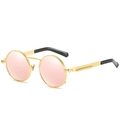 Steampunk round sunglasses with gold metal frame and pink lenses in vintage style - Gold Pink Mirror Polarized
