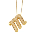 Collier lettre m plaqué or avec zircons roses et blancs sertis sur chaîne box - M