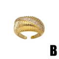 Minimalist gold plated double layer ribbed ring with zircon inlay and open design - Slanted Zircon Wide Band Style (B)
