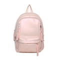 Pink minimalist PU leather backpack for women with woven cord zipper pulls in a casual style - Small / Pink